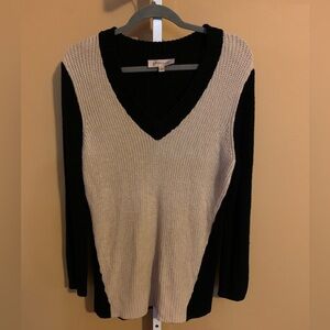 Philosophy two-tone black and beige V-neck sweater.